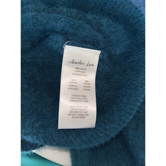 Women's Another Love Teal Fuzzy Soft Puff Sleeve Cardigan Sweater Size S - Picture 7 of 7